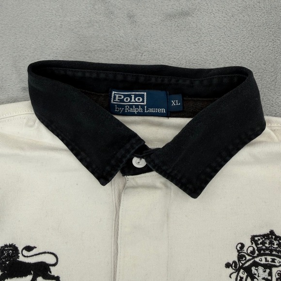 Polo Ralph Lauren Rugby Shirt Crest Logo P.R.L 1967 Black White Men's Size XL - Picture 14 of 16